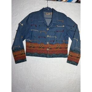 Don't Mess With Texas Denim Jacket Womens M  Blue vintage Southwestern 90's boho